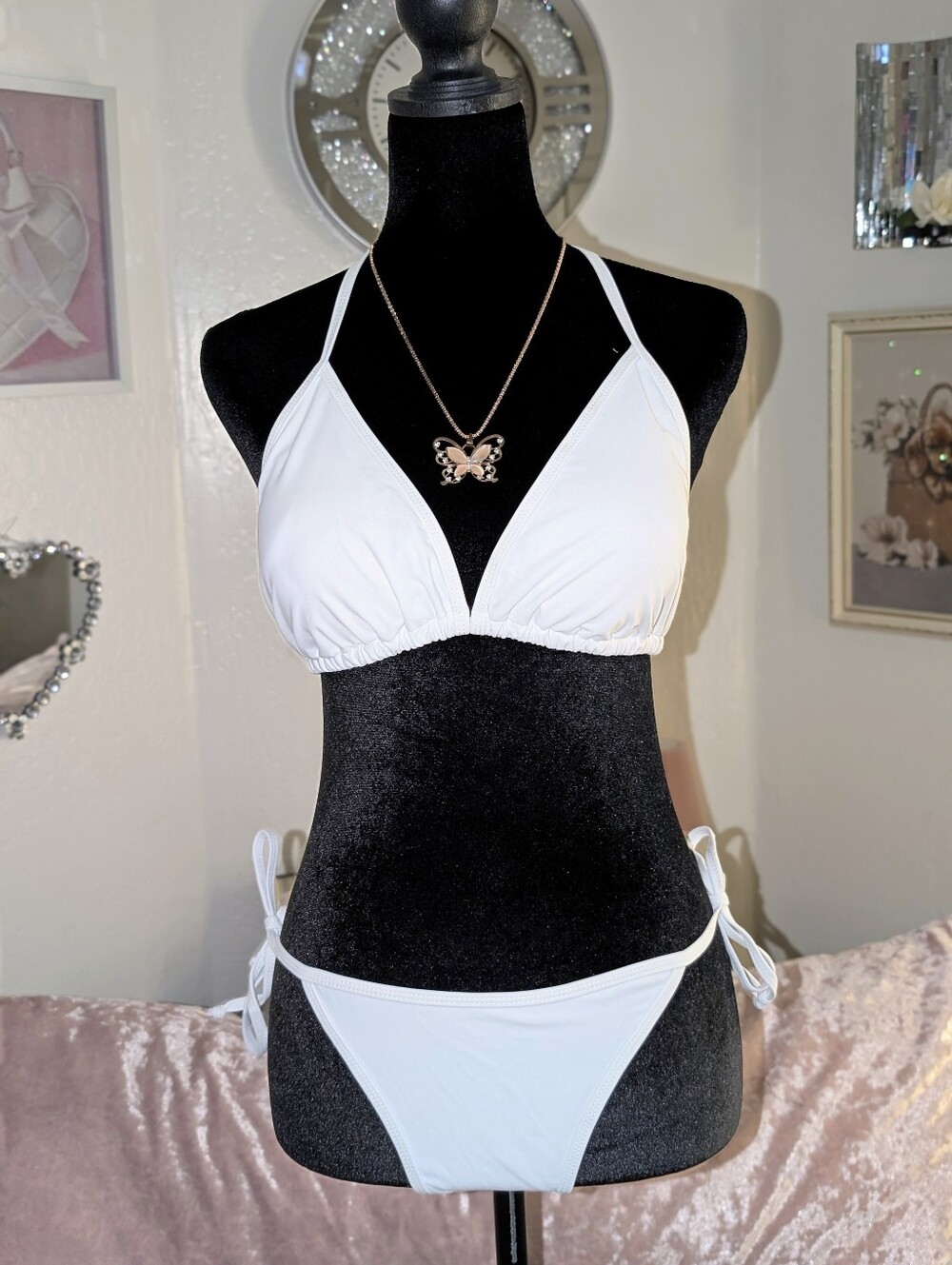 White Triangle Tie-Side Bikini Set - Women Swim